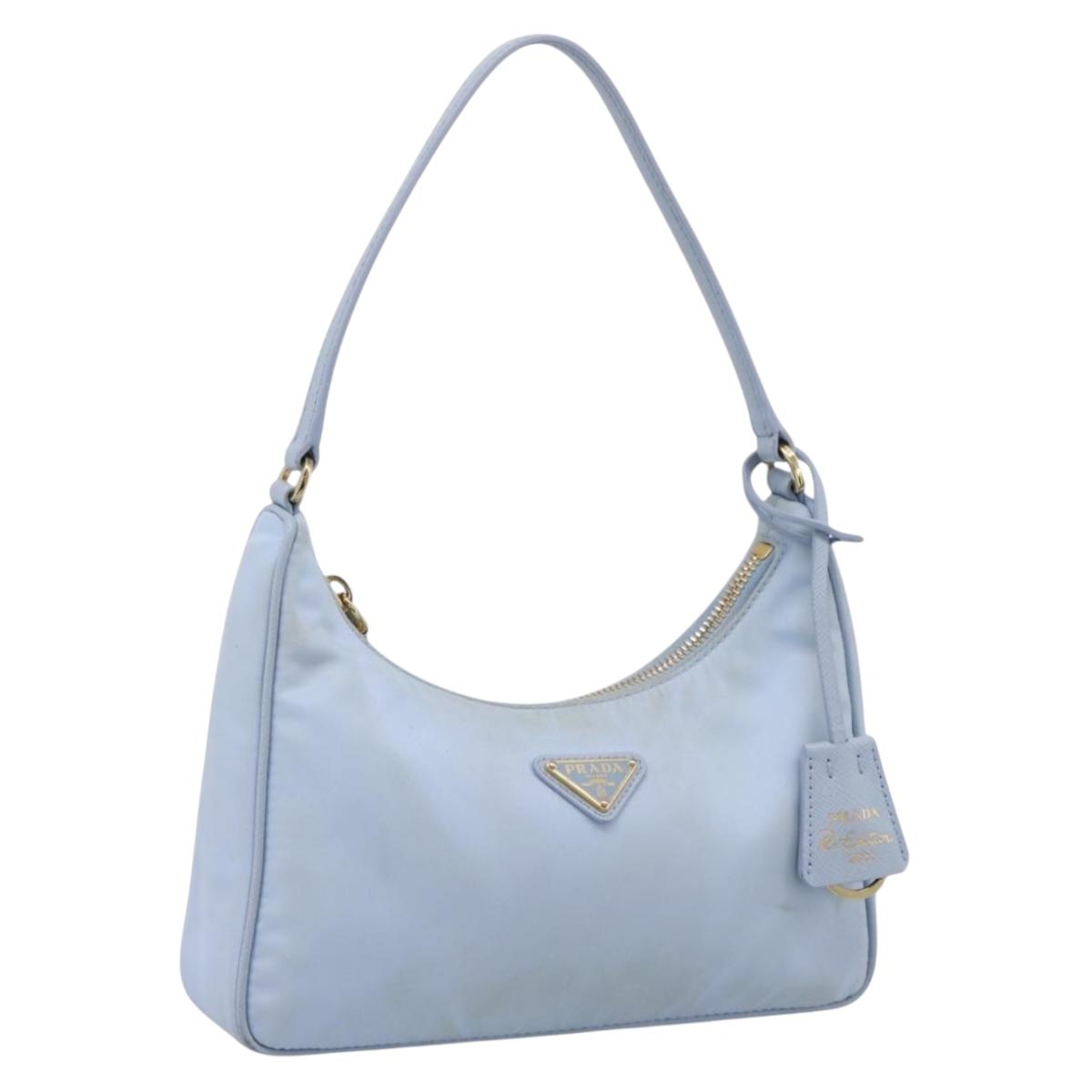 PRADA Hand Bag Nylon Light Blue Gold Auth ep15940A