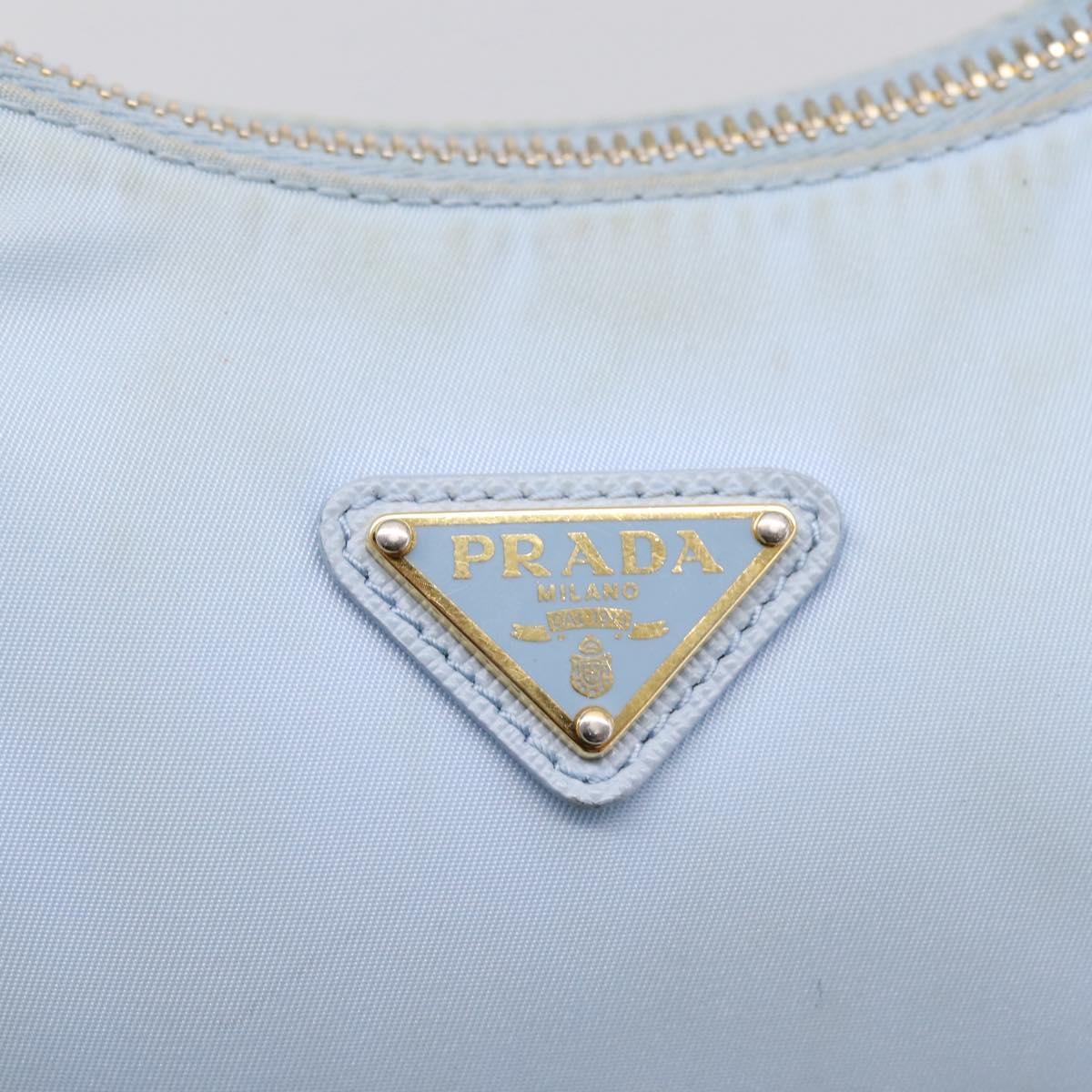 PRADA Hand Bag Nylon Light Blue Gold Auth ep15940A