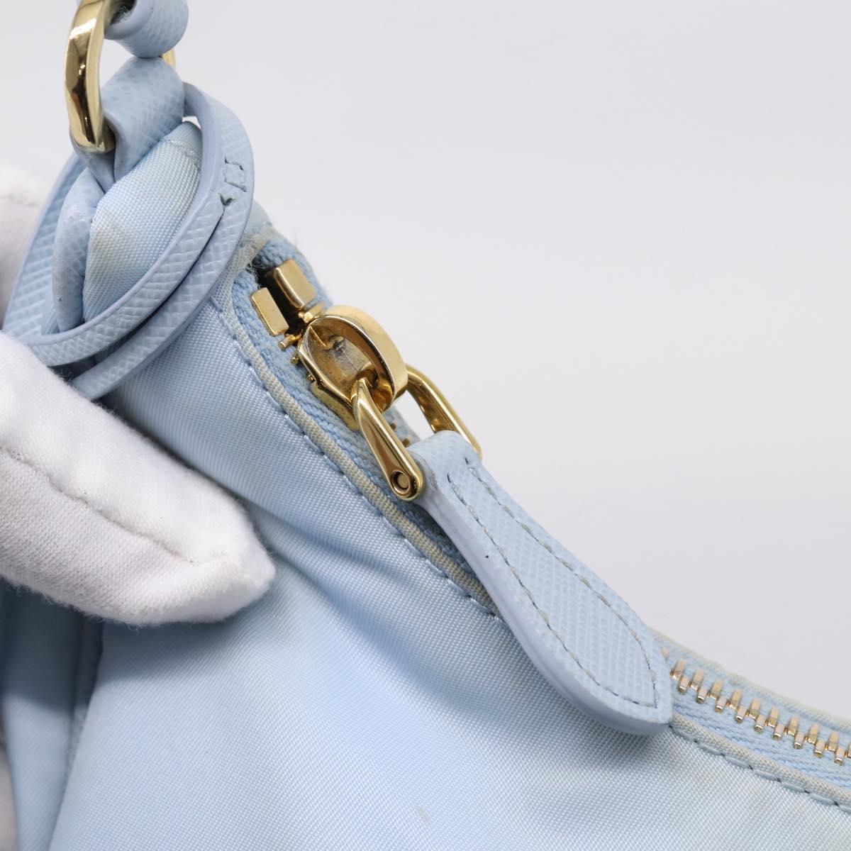 PRADA Hand Bag Nylon Light Blue Gold Auth ep15940A
