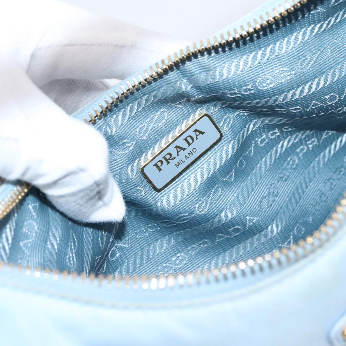 PRADA Hand Bag Nylon Light Blue Gold Auth ep15940A