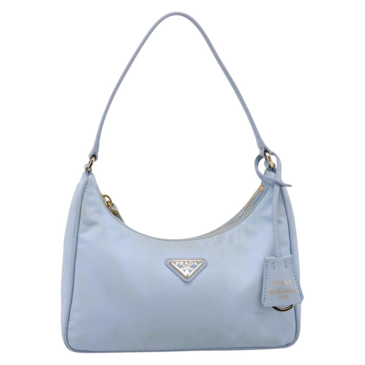PRADA Hand Bag Nylon Light Blue Gold Auth ep15940A