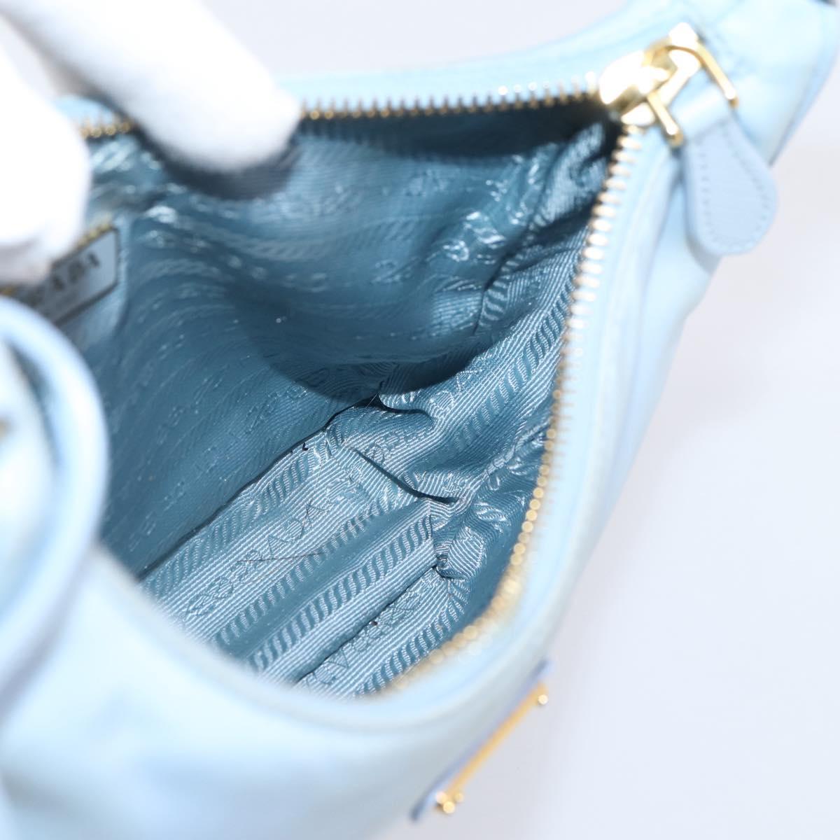 PRADA Hand Bag Nylon Light Blue Gold Auth ep15940A