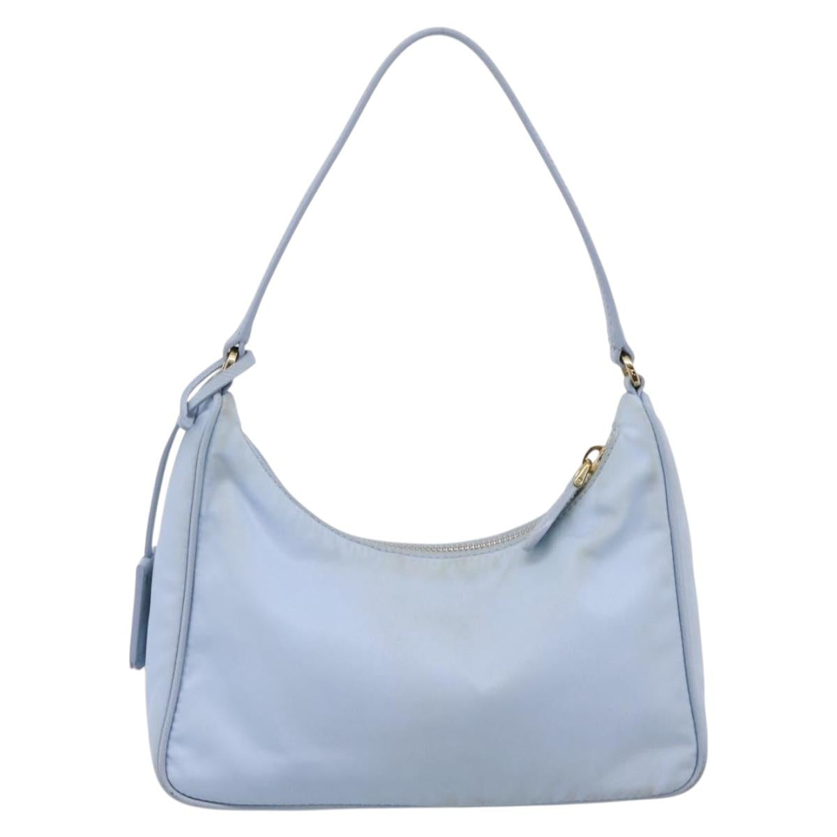 PRADA Hand Bag Nylon Light Blue Gold Auth ep15940A
