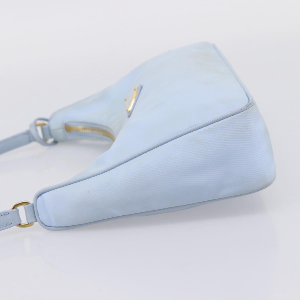 PRADA Hand Bag Nylon Light Blue Gold Auth ep15940A