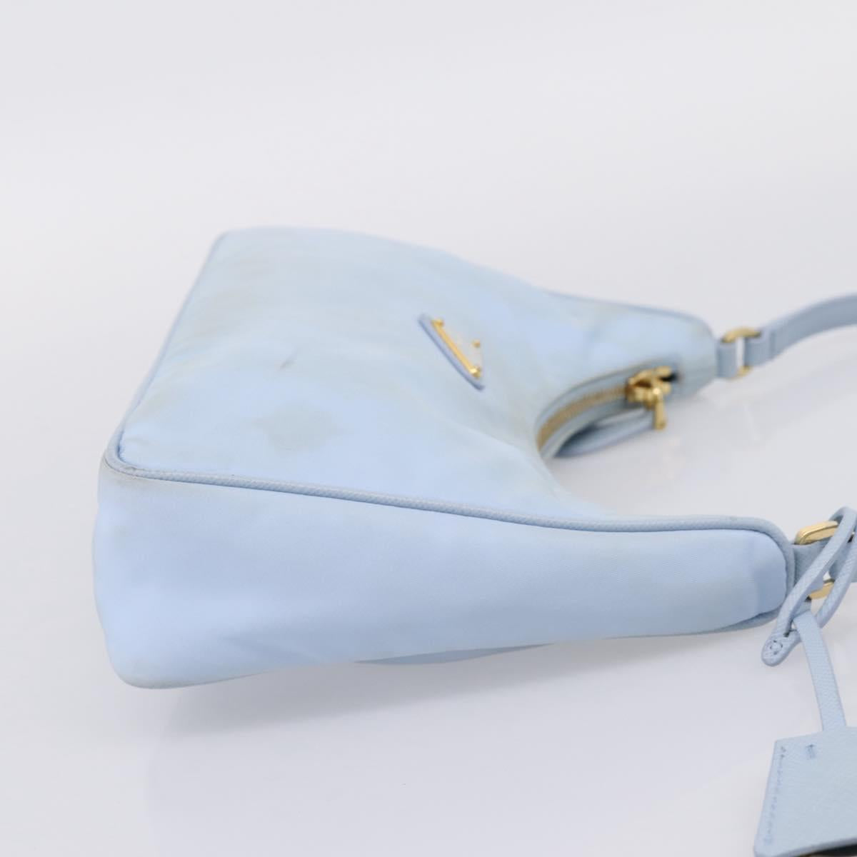 PRADA Hand Bag Nylon Light Blue Gold Auth ep15940A
