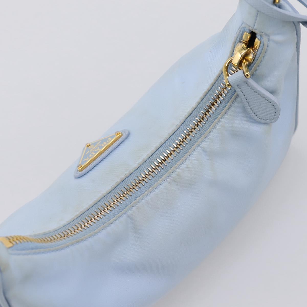 PRADA Hand Bag Nylon Light Blue Gold Auth ep15940A