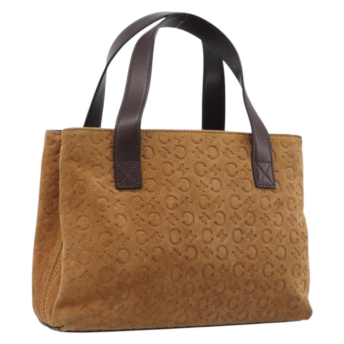 CELINE C Macadam Canvas Hand Bag Suede Brown Gold Auth ep15941