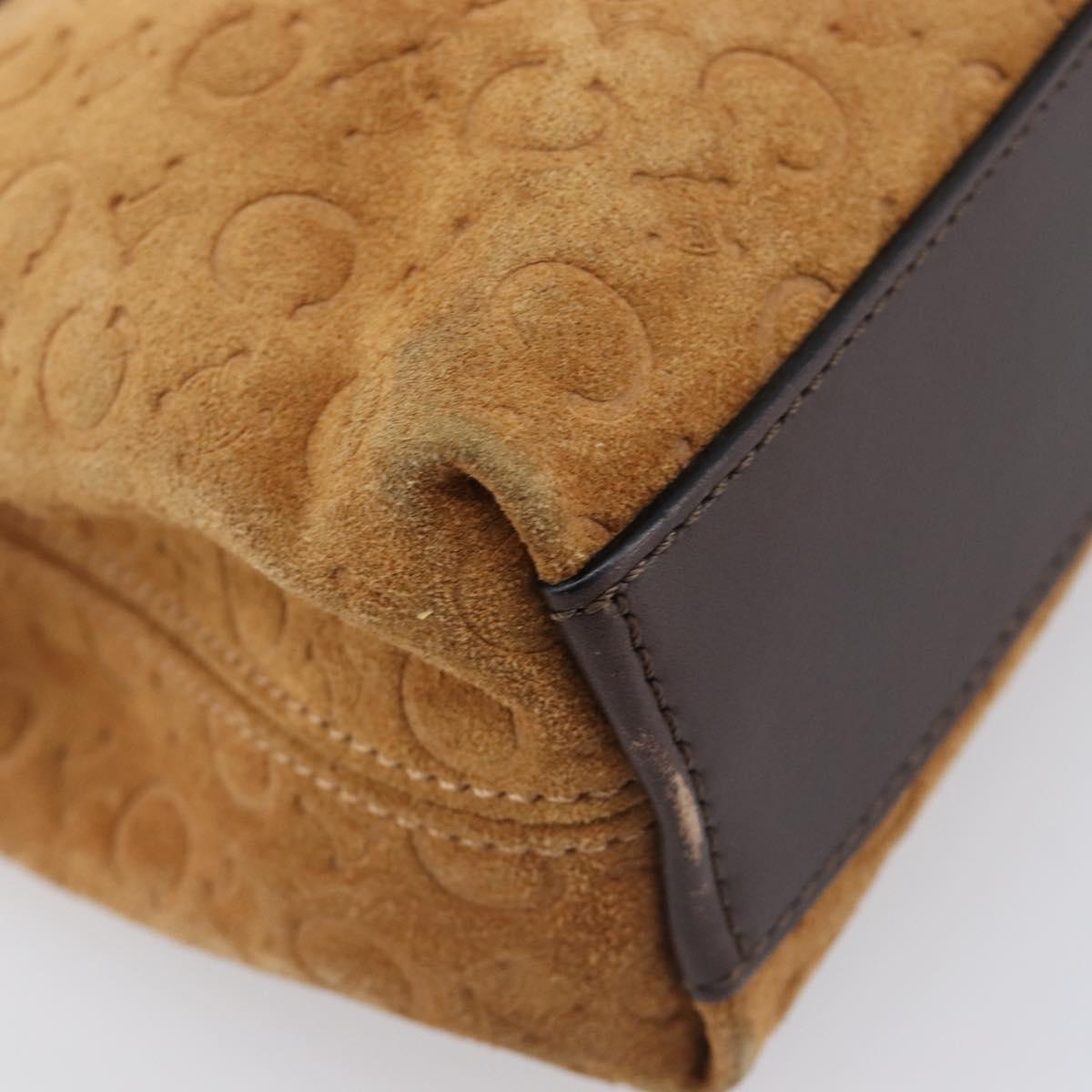 CELINE C Macadam Canvas Hand Bag Suede Brown Gold Auth ep15941