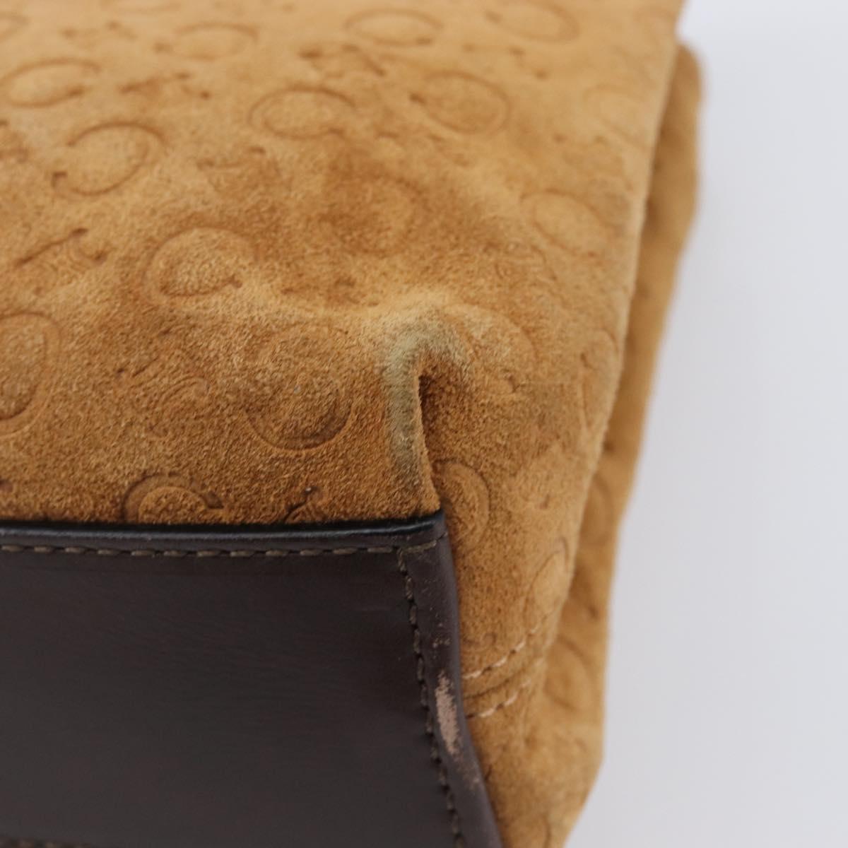 CELINE C Macadam Canvas Hand Bag Suede Brown Gold Auth ep15941