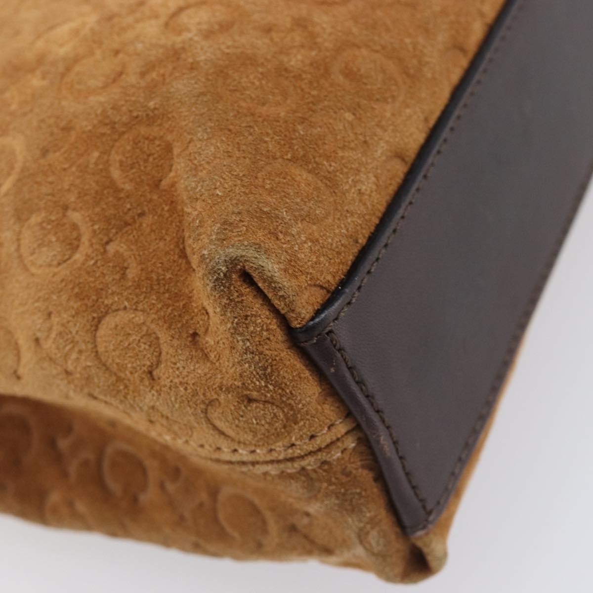 CELINE C Macadam Canvas Hand Bag Suede Brown Gold Auth ep15941
