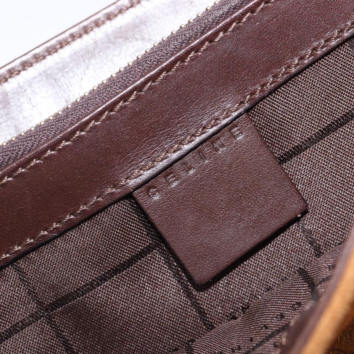 CELINE C Macadam Canvas Hand Bag Suede Brown Gold Auth ep15941
