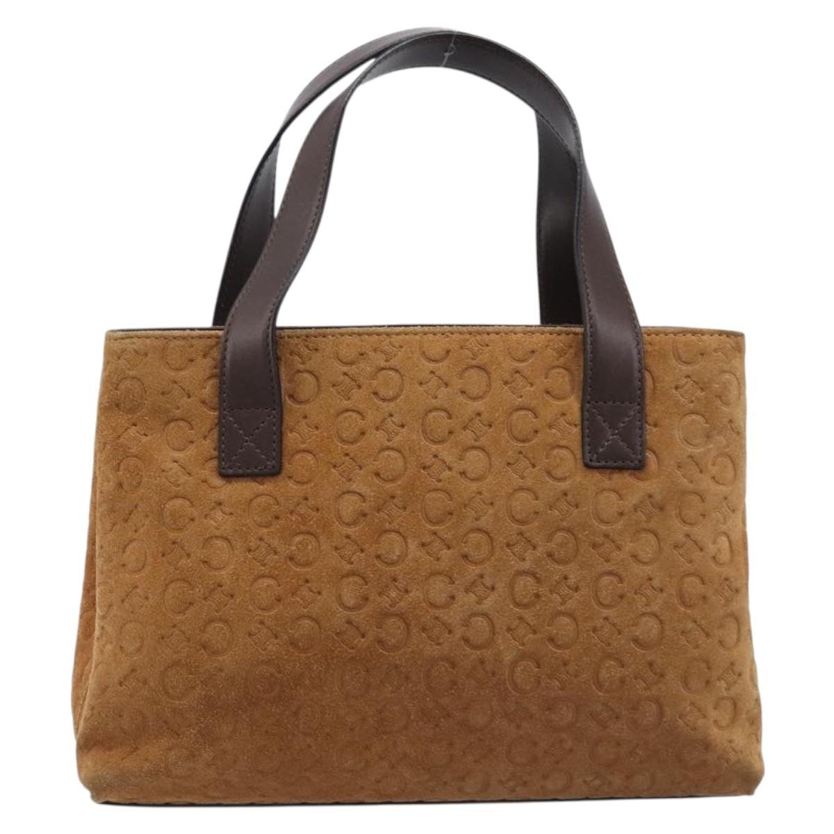 CELINE C Macadam Canvas Hand Bag Suede Brown Gold Auth ep15941