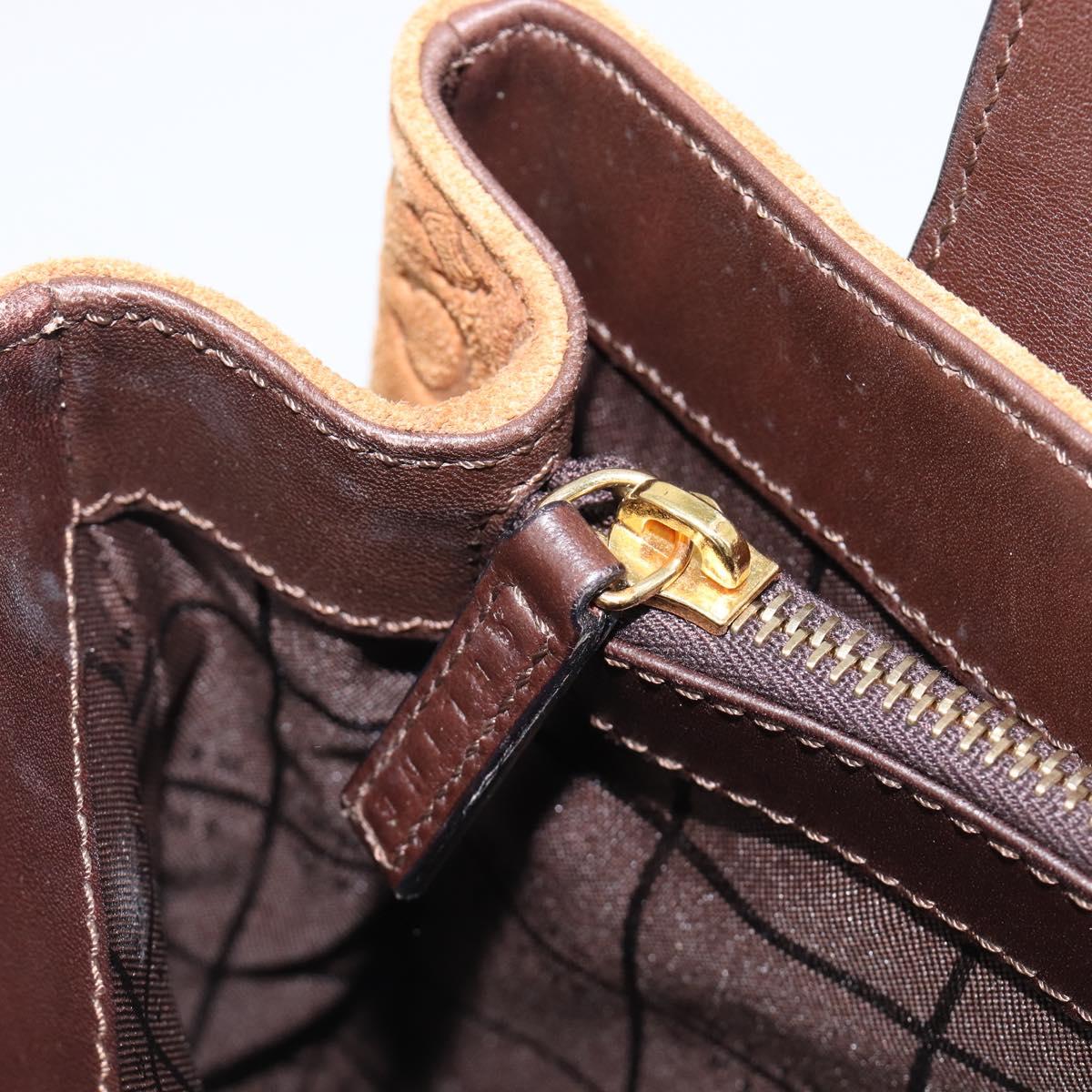 CELINE C Macadam Canvas Hand Bag Suede Brown Gold Auth ep15941