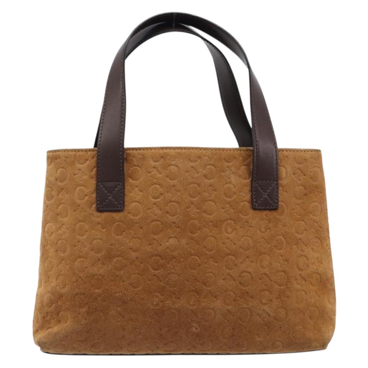 CELINE C Macadam Canvas Hand Bag Suede Brown Gold Auth ep15941