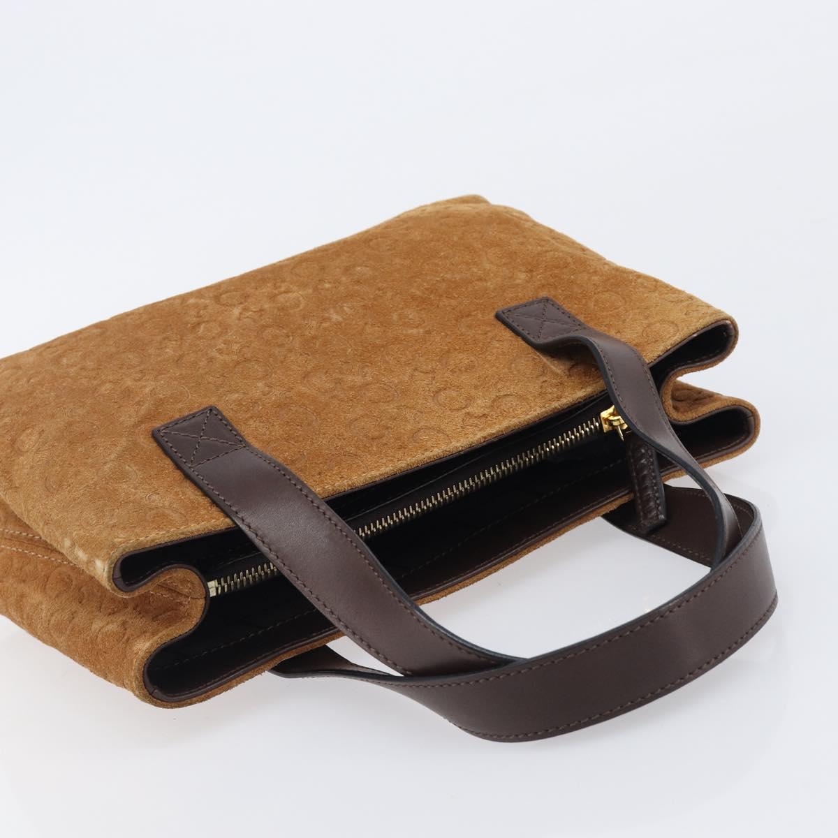 CELINE C Macadam Canvas Hand Bag Suede Brown Gold Auth ep15941