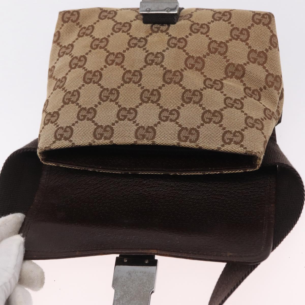 GUCCI GG Canvas Waist bag Beige Silver 131236 Auth ep15942