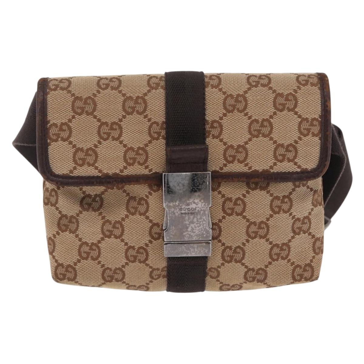 GUCCI GG Canvas Waist bag Beige Silver 131236 Auth ep15942