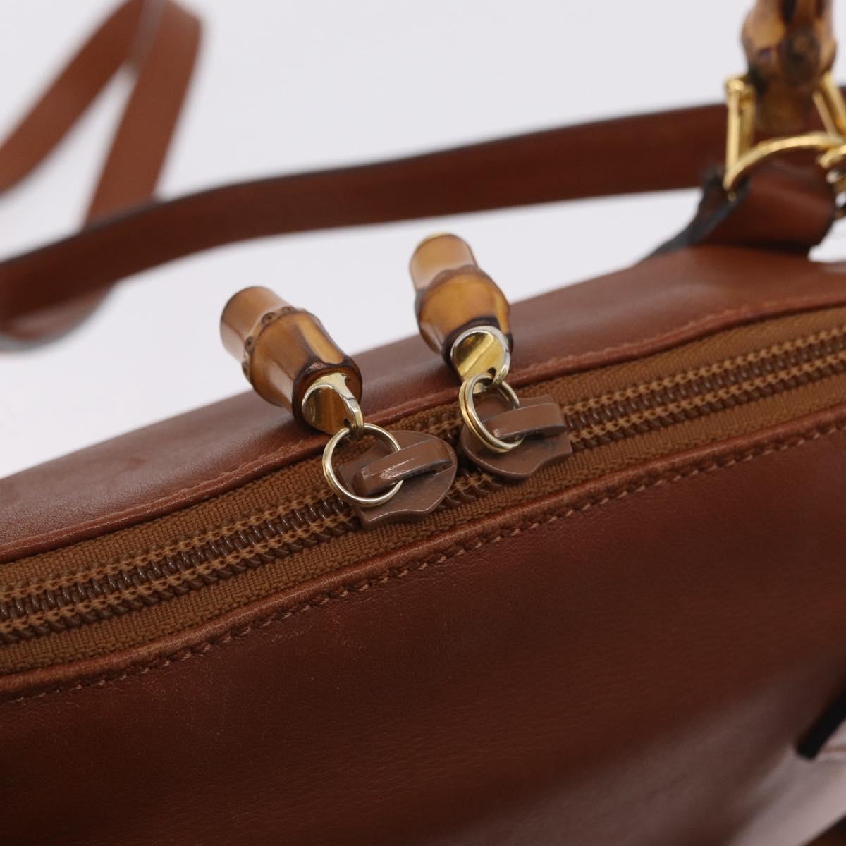 GUCCI Bamboo Hand Bag Leather 2way Brown Gold 000 1274 0290 Auth ep15945