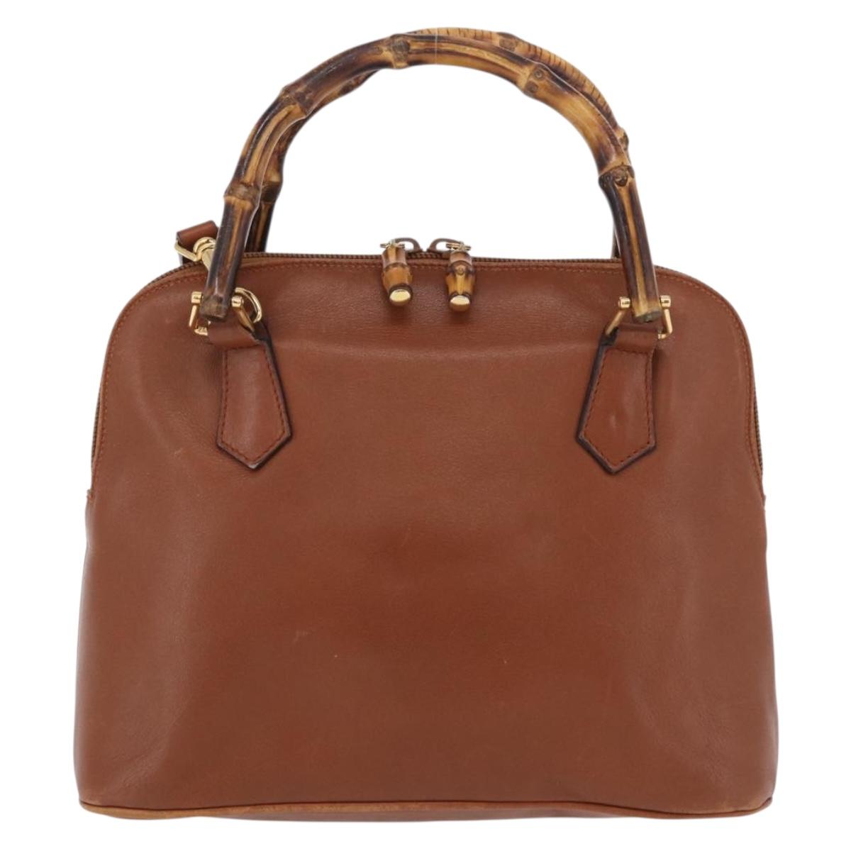 GUCCI Bamboo Hand Bag Leather 2way Brown Gold 000 1274 0290 Auth ep15945