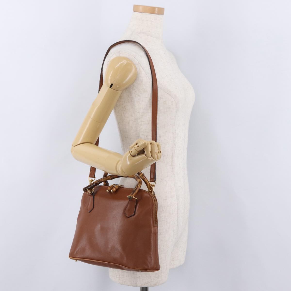 GUCCI Bamboo Hand Bag Leather 2way Brown Gold 000 1274 0290 Auth ep15945