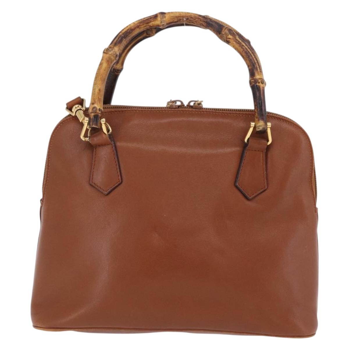 GUCCI Bamboo Hand Bag Leather 2way Brown Gold 000 1274 0290 Auth ep15945