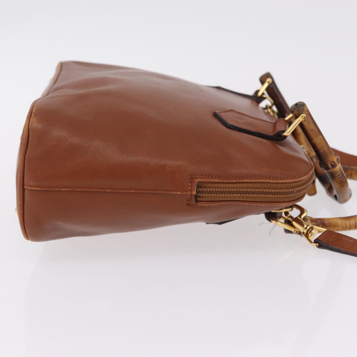 GUCCI Bamboo Hand Bag Leather 2way Brown Gold 000 1274 0290 Auth ep15945
