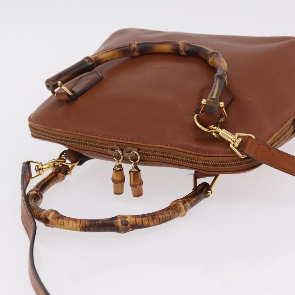 GUCCI Bamboo Hand Bag Leather 2way Brown Gold 000 1274 0290 Auth ep15945