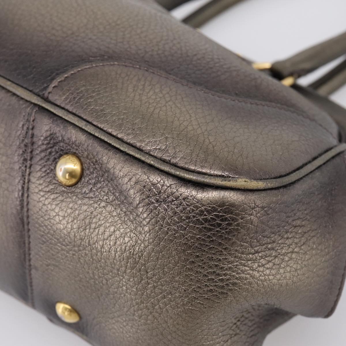 PRADA Hand Bag Leather Khaki Gold Auth ep15951