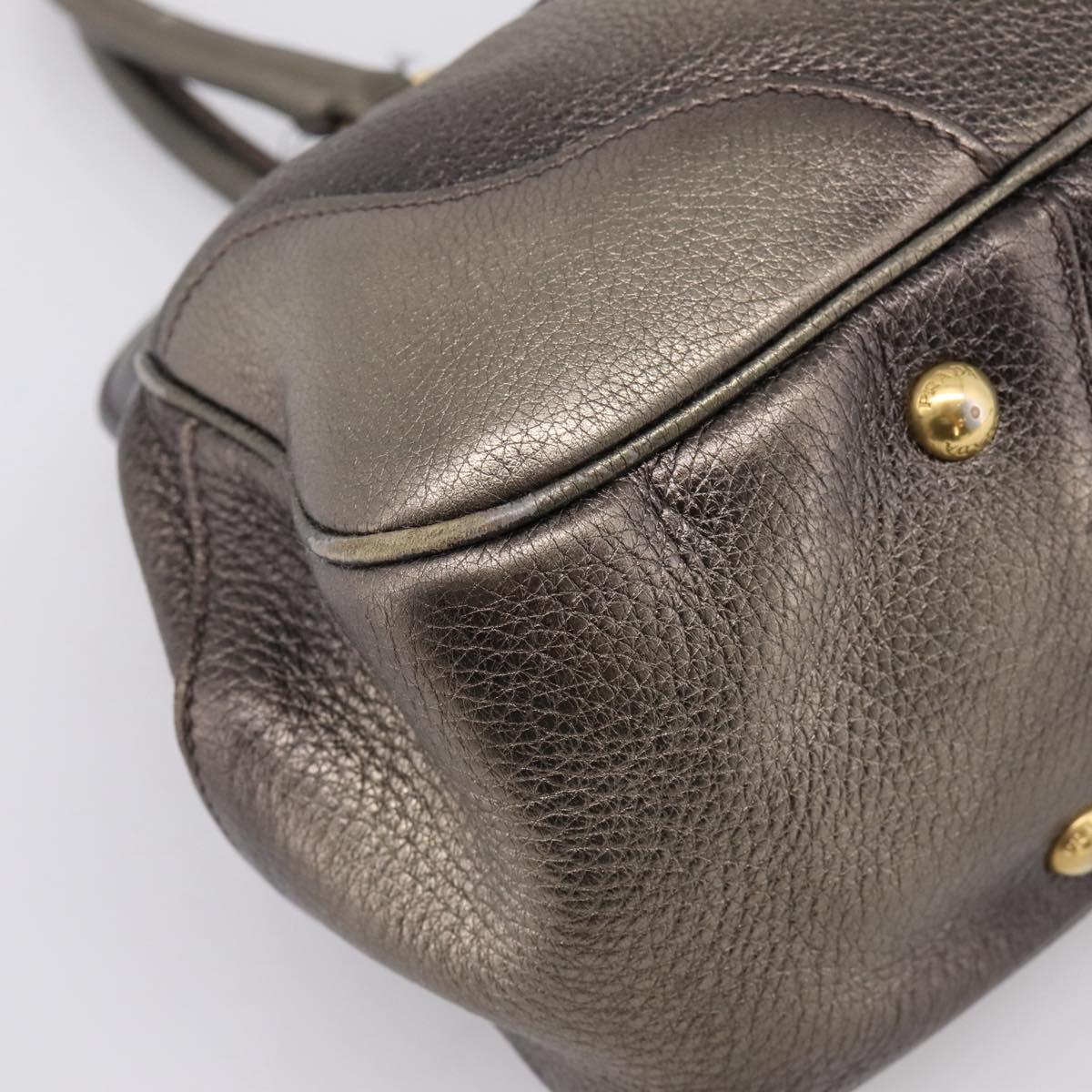 PRADA Hand Bag Leather Khaki Gold Auth ep15951