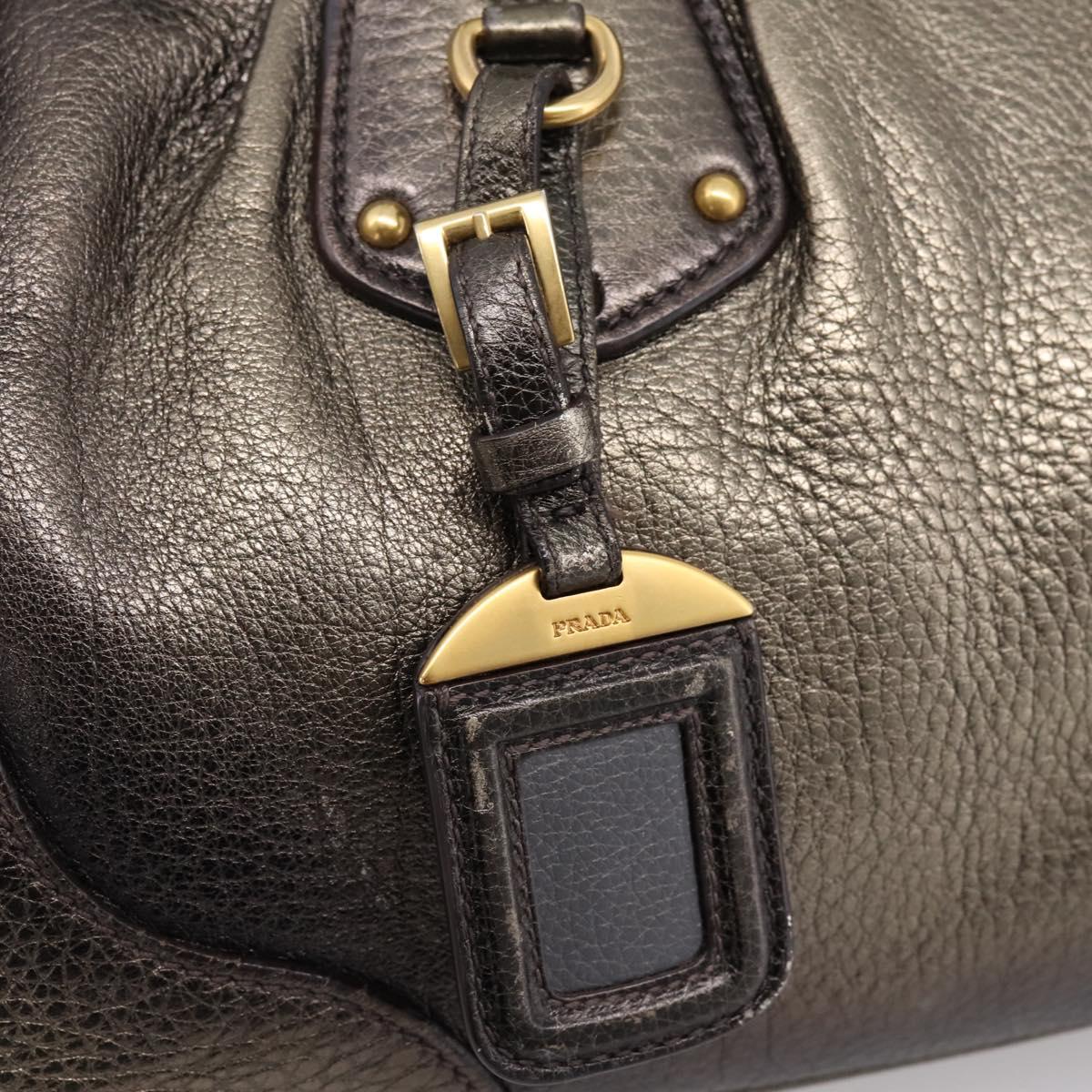 PRADA Hand Bag Leather Khaki Gold Auth ep15951