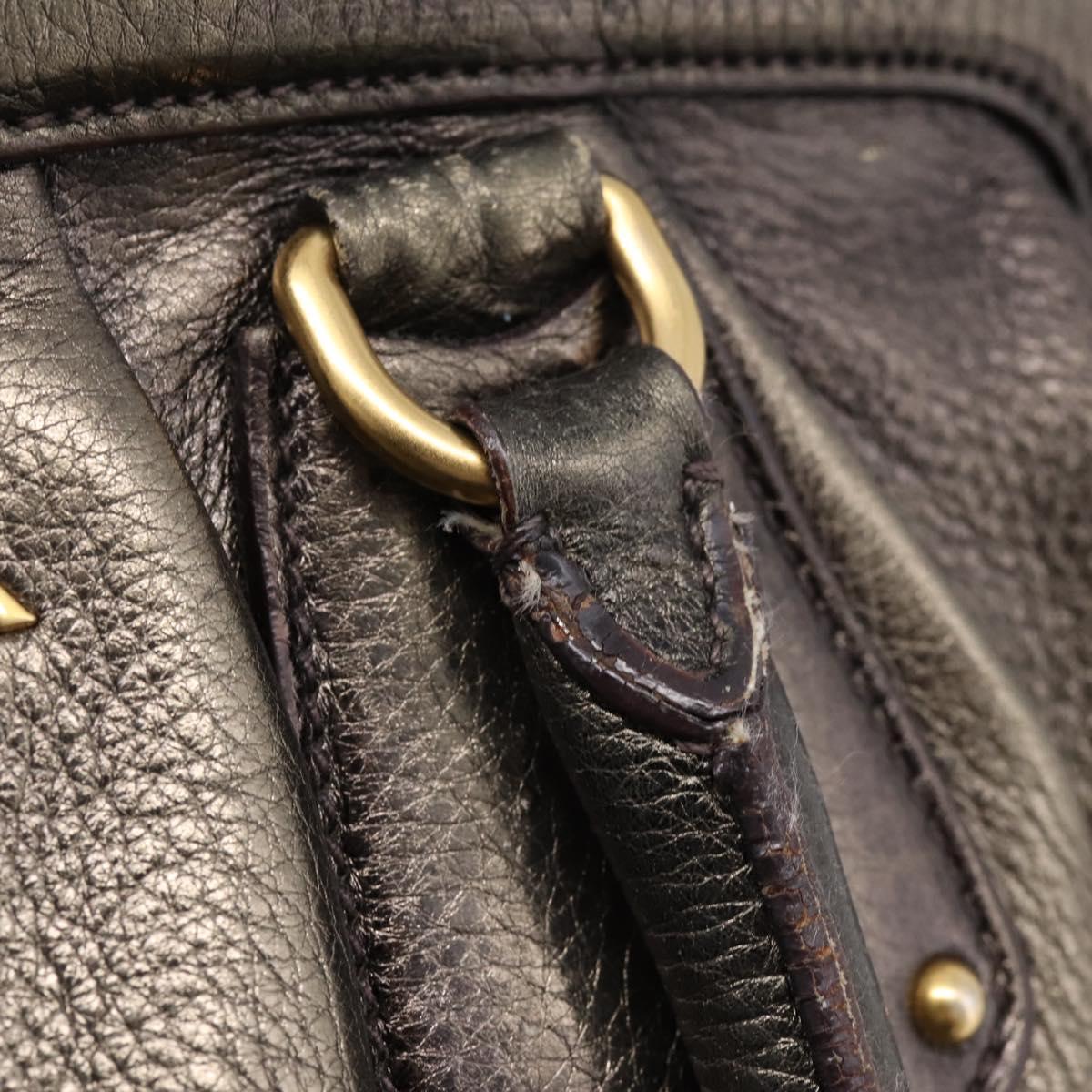 PRADA Hand Bag Leather Khaki Gold Auth ep15951