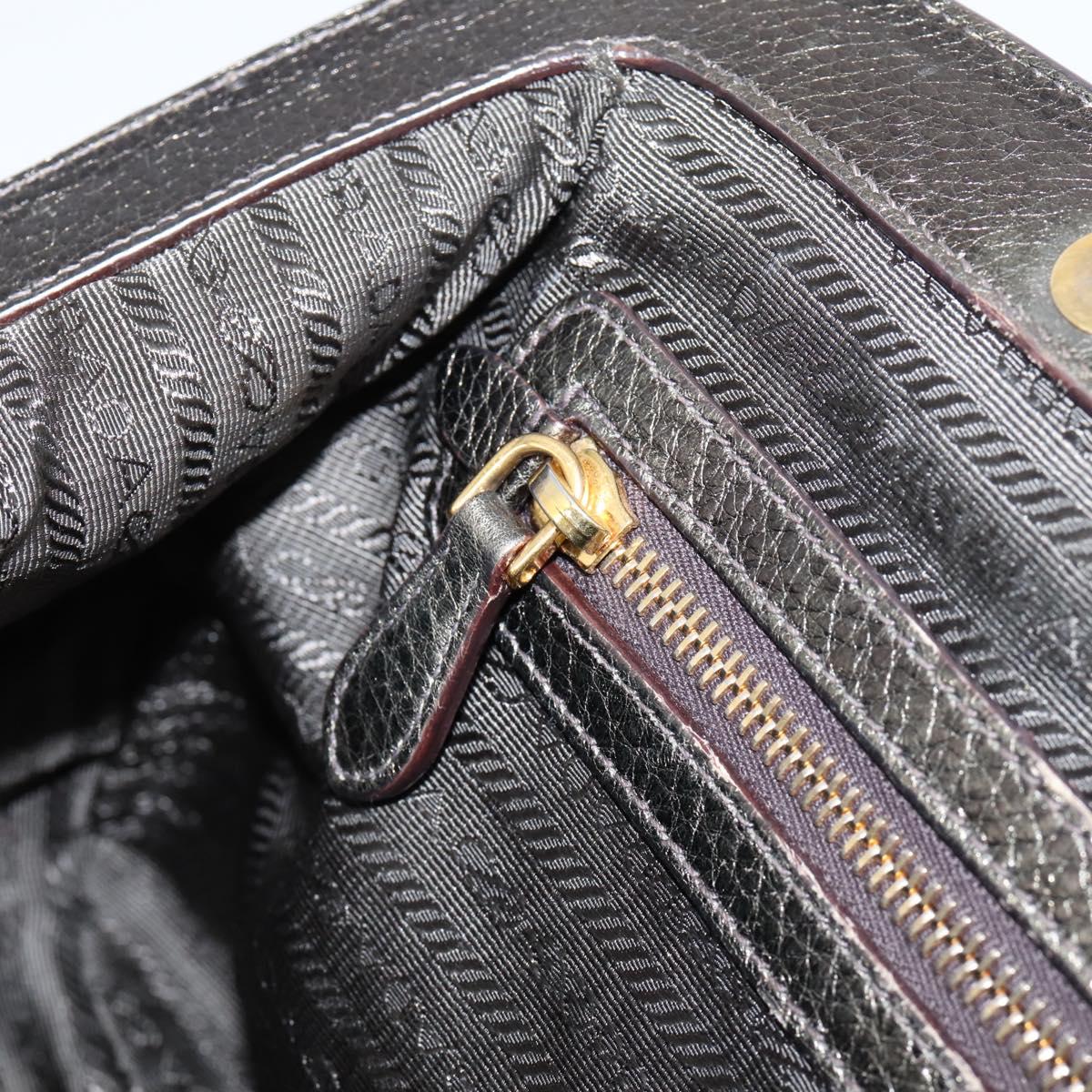 PRADA Hand Bag Leather Khaki Gold Auth ep15951