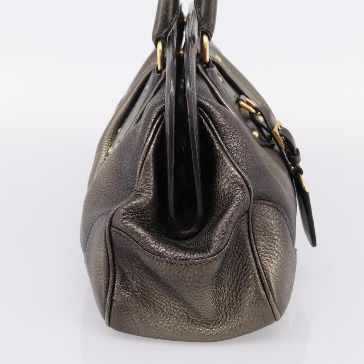 PRADA Hand Bag Leather Khaki Gold Auth ep15951