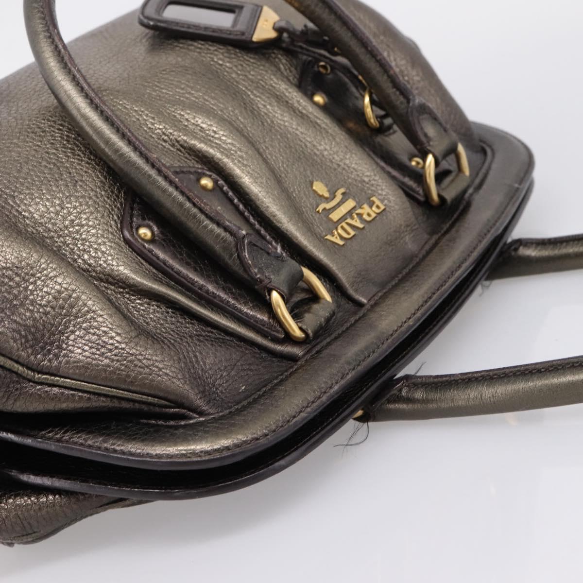 PRADA Hand Bag Leather Khaki Gold Auth ep15951