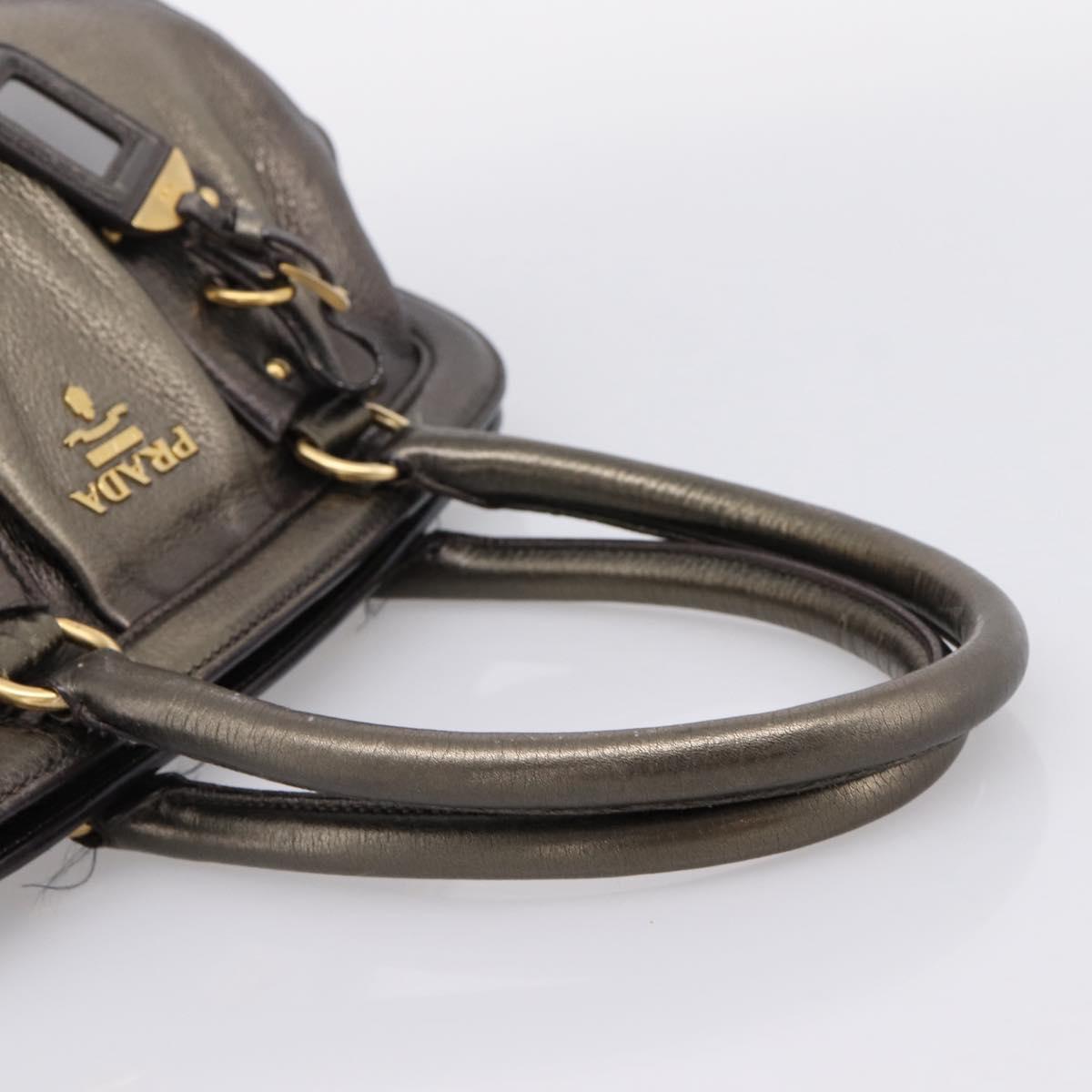 PRADA Hand Bag Leather Khaki Gold Auth ep15951