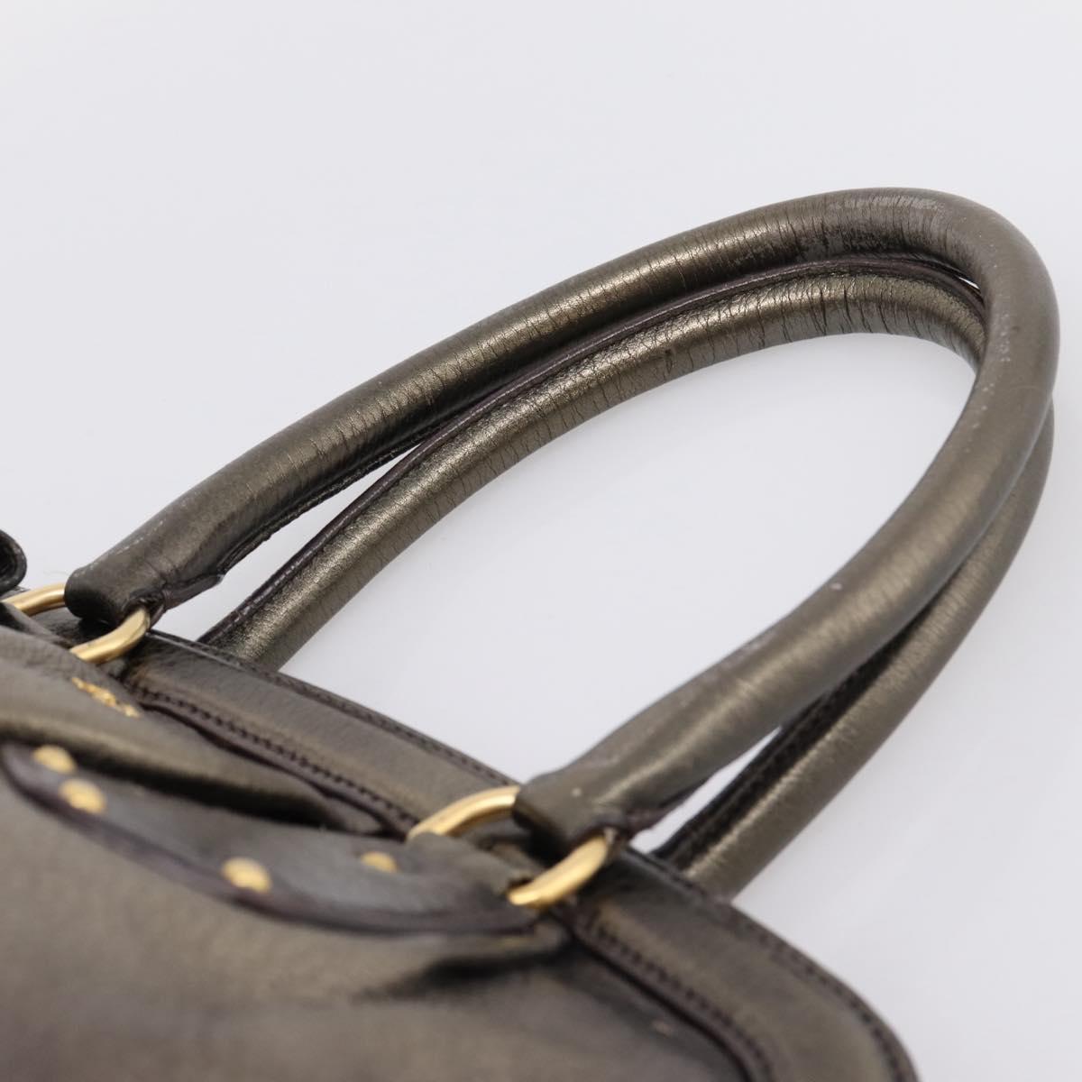 PRADA Hand Bag Leather Khaki Gold Auth ep15951