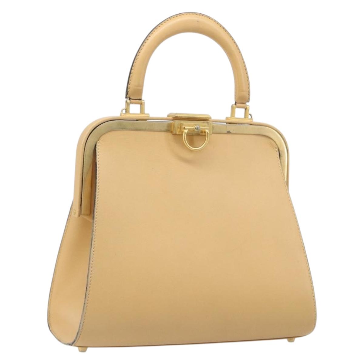 Christian Dior Hand Bag Leather Beige Gold Auth ep15958