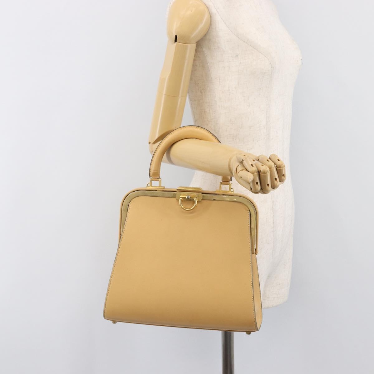 Christian Dior Hand Bag Leather Beige Gold Auth ep15958