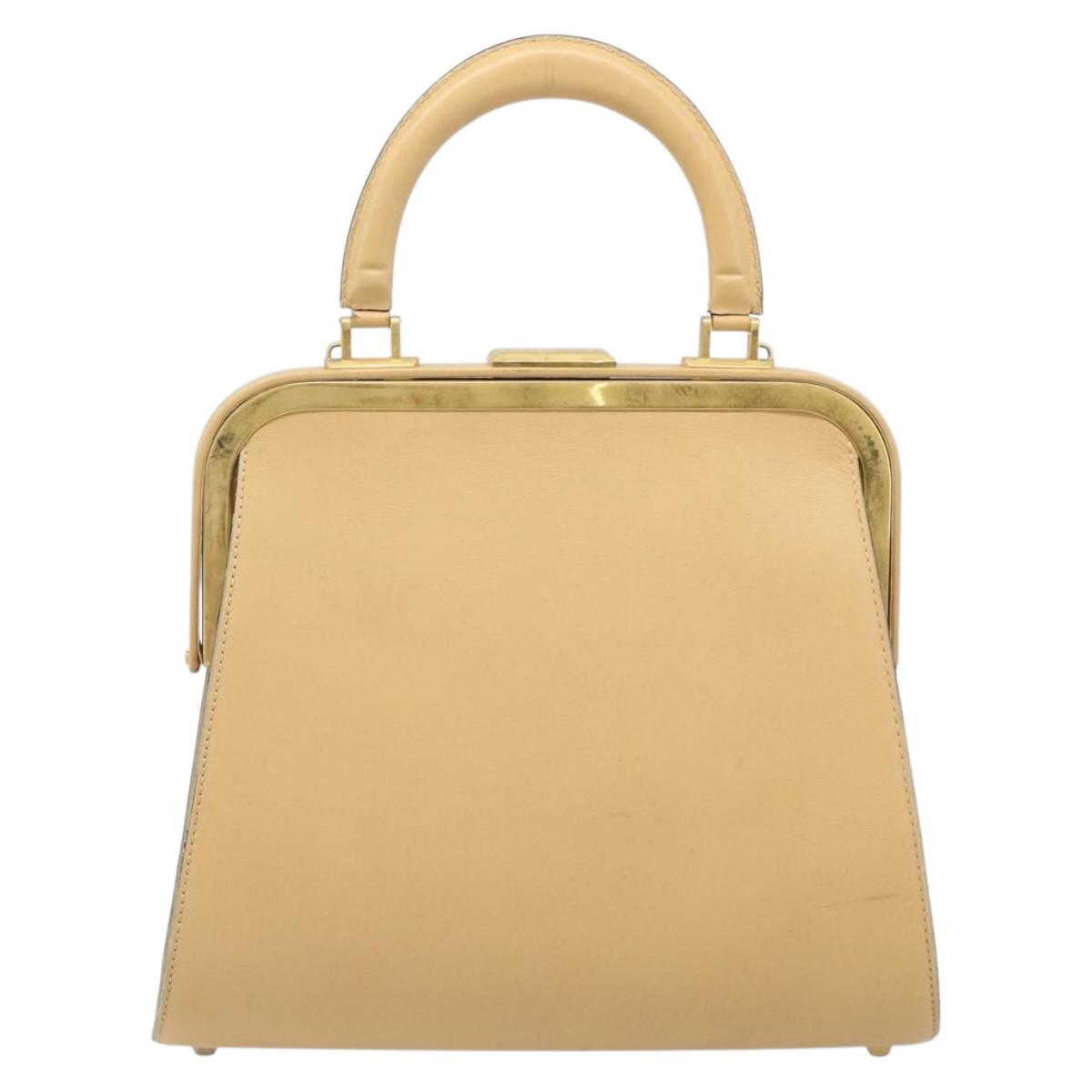 Christian Dior Hand Bag Leather Beige Gold Auth ep15958