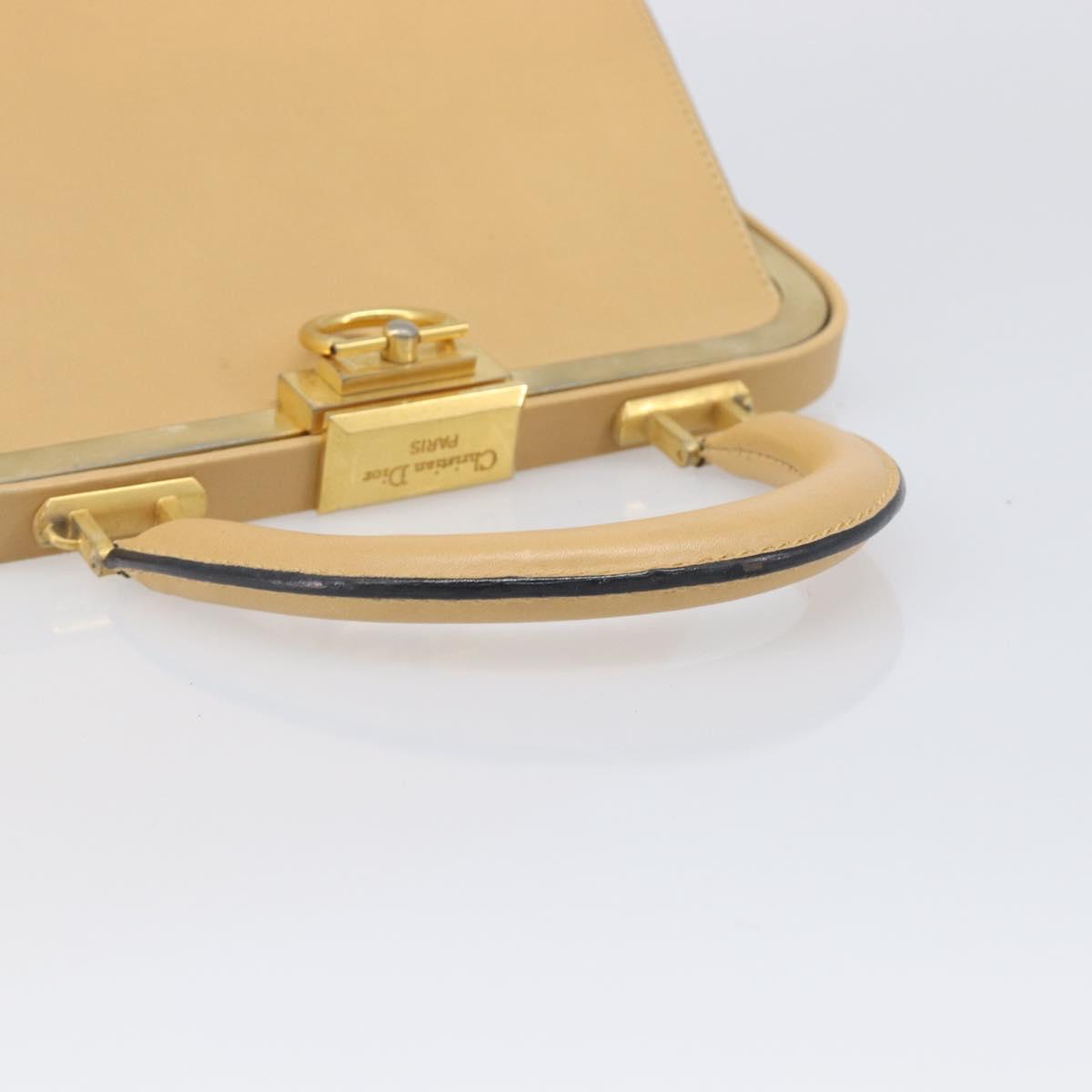 Christian Dior Hand Bag Leather Beige Gold Auth ep15958