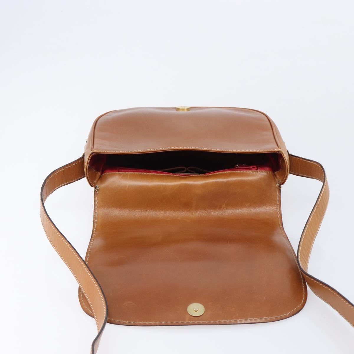CELINE Shoulder Bag Leather Brown Gold Auth ep15959