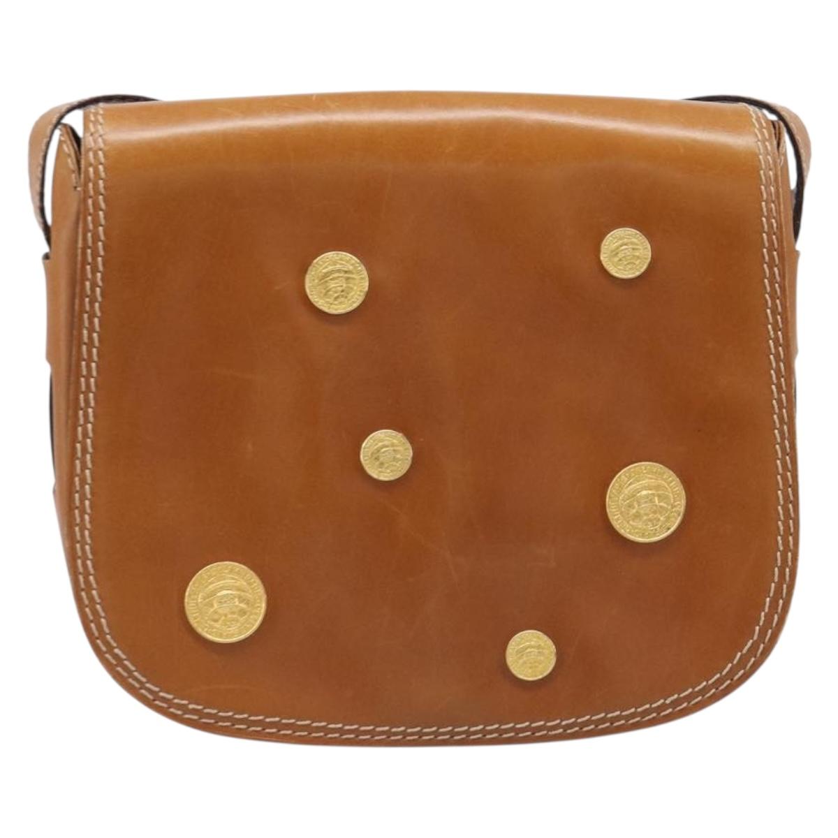 CELINE Shoulder Bag Leather Brown Gold Auth ep15959