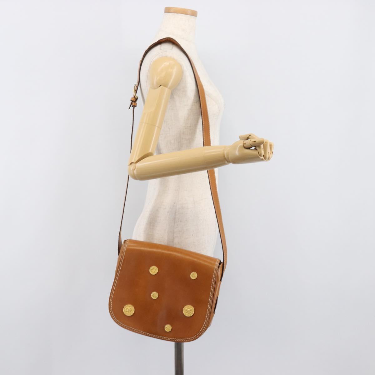 CELINE Shoulder Bag Leather Brown Gold Auth ep15959