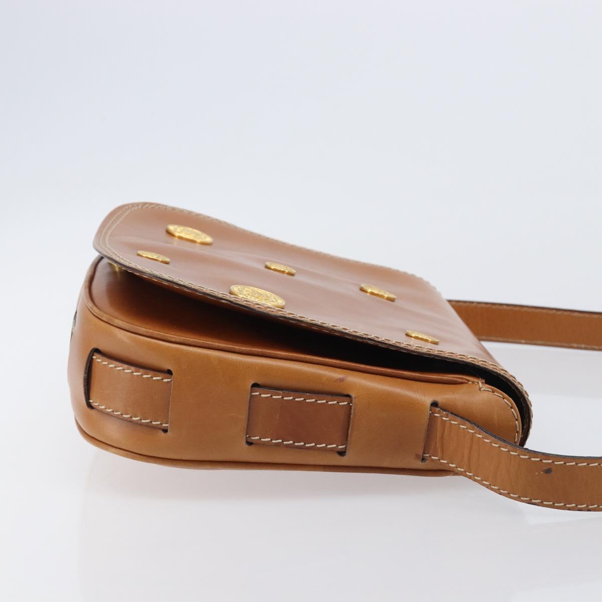 CELINE Shoulder Bag Leather Brown Gold Auth ep15959
