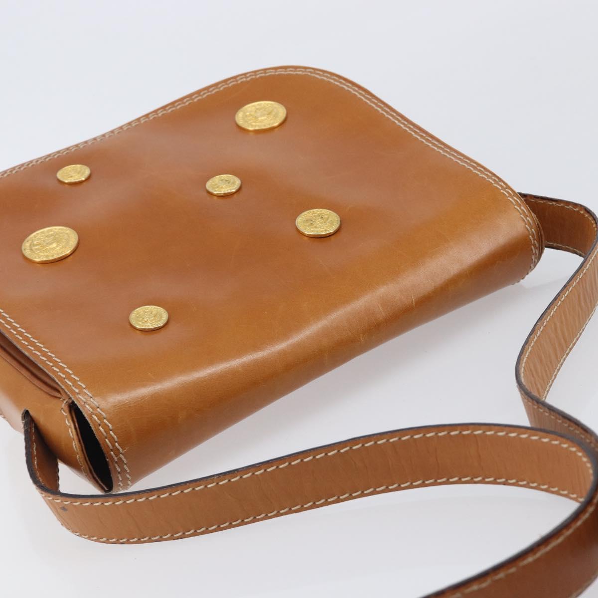 CELINE Shoulder Bag Leather Brown Gold Auth ep15959