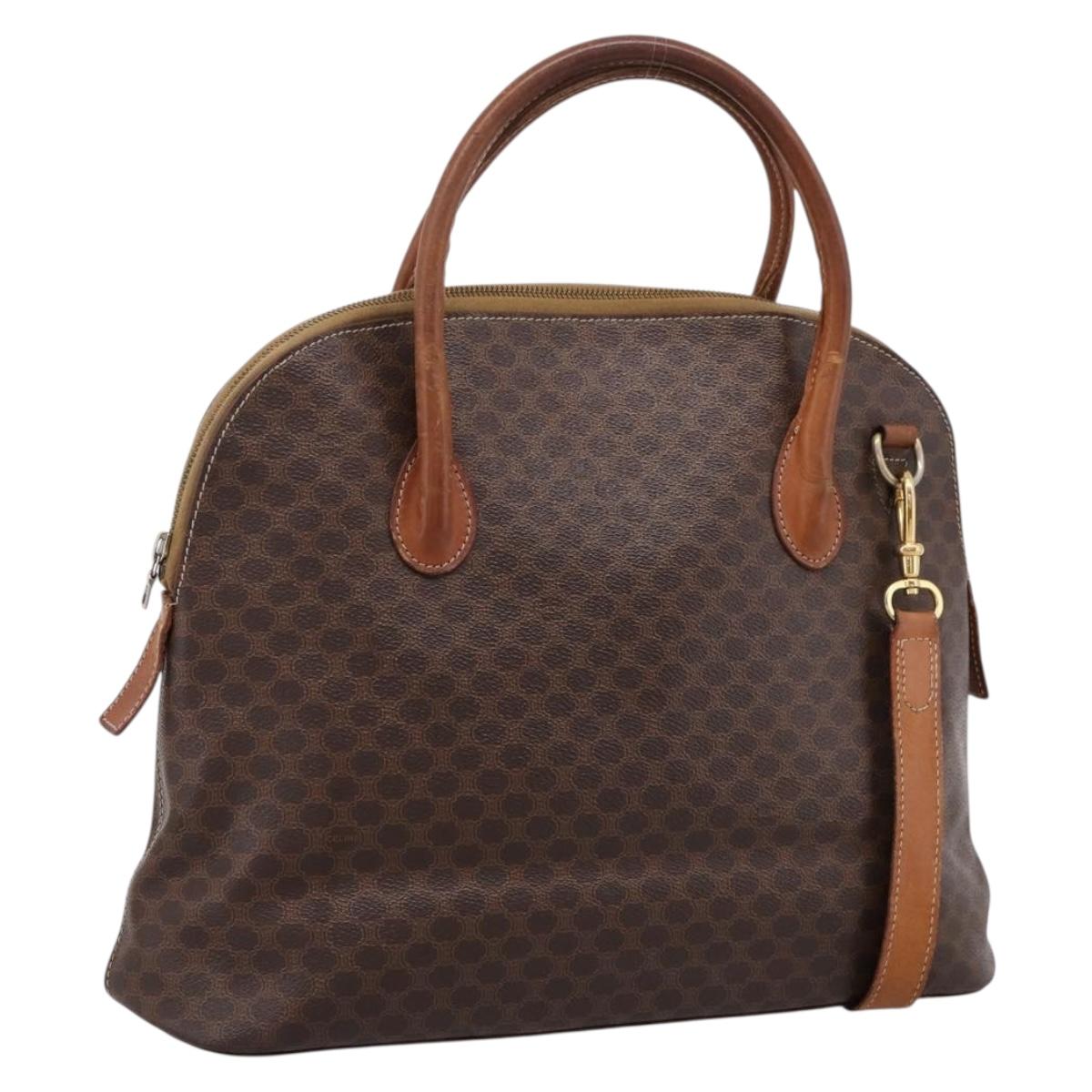 CELINE Macadam Canvas Hand Bag PVC Leather 2way Brown Gold Auth ep15962