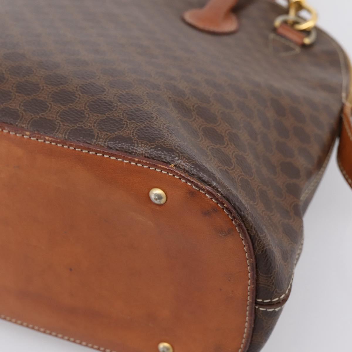 CELINE Macadam Canvas Hand Bag PVC Leather 2way Brown Gold Auth ep15962