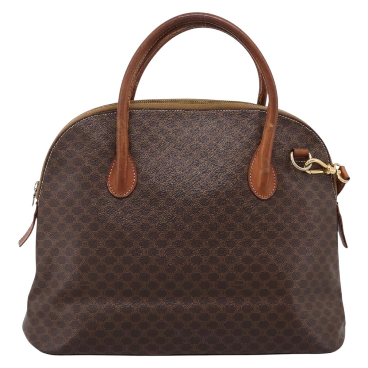CELINE Macadam Canvas Hand Bag PVC Leather 2way Brown Gold Auth ep15962
