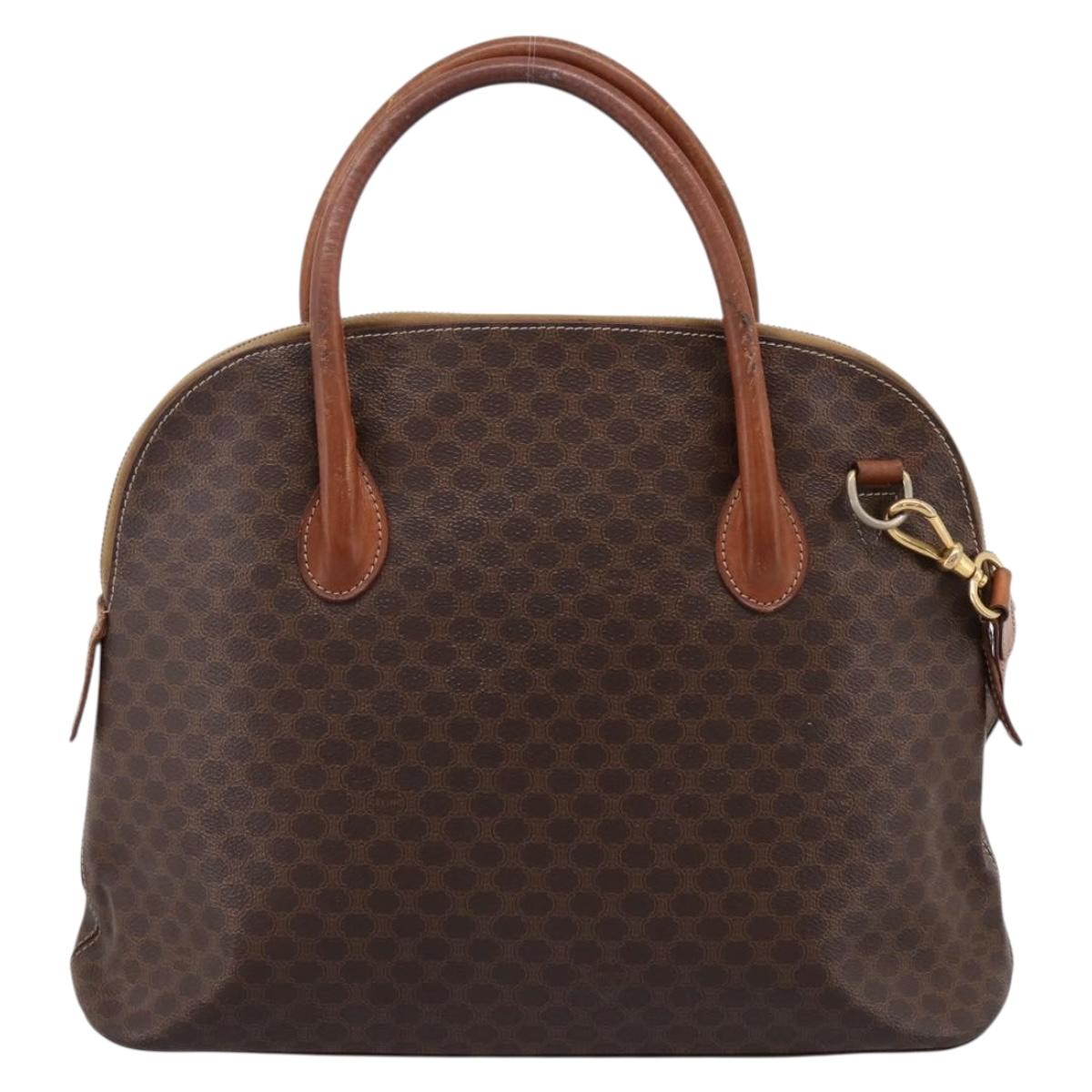 CELINE Macadam Canvas Hand Bag PVC Leather 2way Brown Gold Auth ep15962