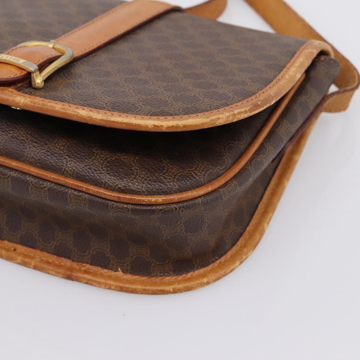 CELINE Macadam Canvas Shoulder Bag PVC Leather Brown Gold Auth ep15969